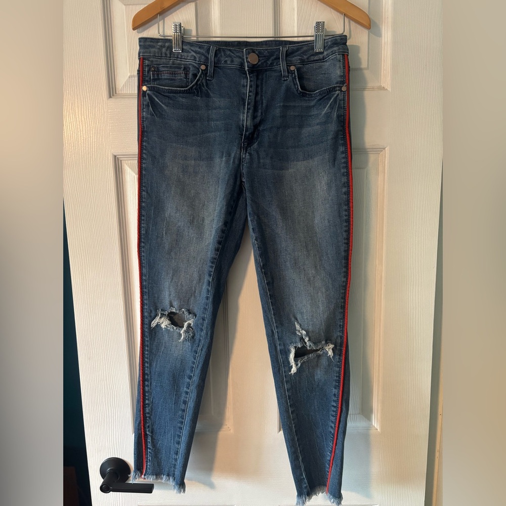 7 for All Mankind Women's mid-rise ankle skinny jeans with Red Accents